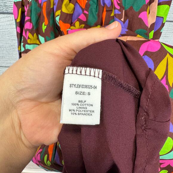 Peach Love Women's Square Neck Puff Sleeve Burgundy Colorful Dress Size Small - Picture 6 of 9